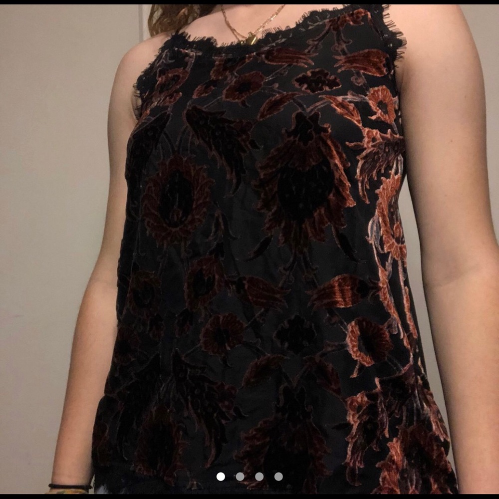 Black tank top w/ red velvet floral and black lace